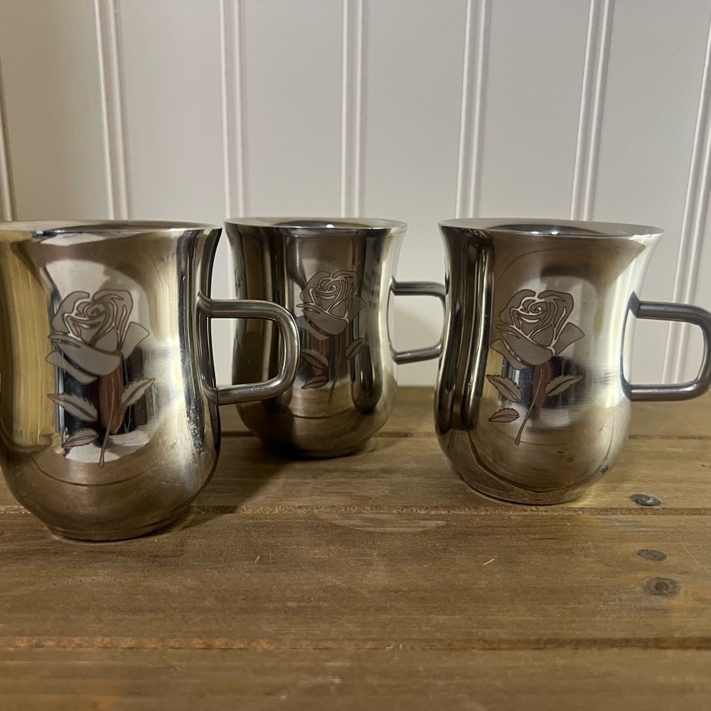 Stainless Steel Rose-Engraved Tea Cups